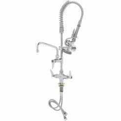 T&S Brass And Bronze Works T&S MPZ-2DLN-06 EasyInstall Deck Mounted 24 3/4" High Mini Pre-Rinse Faucet With Flex Inlets, 24" Hose, 6" Add-On Faucet, And 6" Wall Bracket