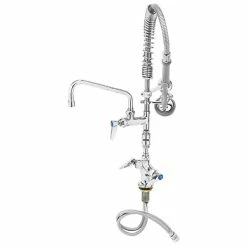 T&S Brass And Bronze Works T&S MPZ-2DWV-08 EasyInstall Deck Mounted 23 13/16" High Mini Pre-Rinse Faucet With Flex Inlets, 4" Wrist Action Handles, 24" Hose, 8" Add-On Faucet, Vacuum Breaker, And 6" Wall Bracket