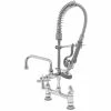 T&S Brass And Bronze Works T&S MPZ-8DCN-06 EasyInstall Deck Mounted 24 9/16" High Mini Pre-Rinse Faucet With Adjustable 8" Centers, Club Handles, 24" Hose, 6" Add-On Faucet, And 6" Wall Bracket