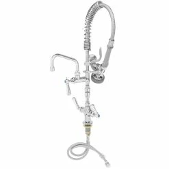 T&S Brass And Bronze Works T&S MPZ-2DCV-06-CR EasyInstall Deck Mounted 23 13/16" High Mini Pre-Rinse Faucet With Flex Inlets, Club Handles, 24" Hose, 6" Add-On Faucet, Vacuum Breaker, And 6" Wall Bracket