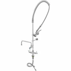 T&S Brass And Bronze Works T&S B-0113-ADF12-B EasyInstall Deck Mounted 49 1/2" High Pre-Rinse Faucet With Flex Inlets, 44" Hose, 12" Add-On Faucet, And Wall Bracket