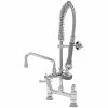 T&S Brass And Bronze Works T&S MPZ-8DCN-08 EasyInstall Deck Mounted 24 9/16" High Mini Pre-Rinse Faucet With Adjustable 8" Centers, Club Handles, 24" Hose, 8" Add-On Faucet, And 6" Wall Bracket