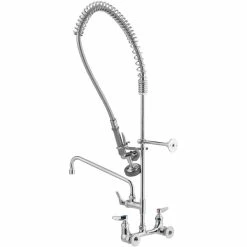 T&S Brass And Bronze Works T&S B-0133-ADF12-B EasyInstall Wall Mounted 37 9/16" High Pre-Rinse Faucet With Adjustable 8" Centers, 1.15 GPM Spray Valve, 44" Hose, 12" Add-On Faucet, And 6" Wall Bracket -T&S Brass-shop 2286056