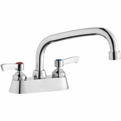 Elkay LK406AT08L2 Deck Mount Faucet With 4" Centers, 8" Arc Tube Swing Spout, 1.5 GPM Aerator, And 2" Lever Handles