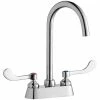 Elkay LK406LGN05T4 Deck Mount Laminar Flow Faucet With 4" Centers, 5" Gooseneck Swing Spout, And 4" Wristblade Handles