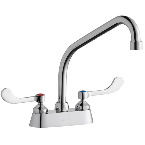 Elkay LK406HA08T4 Deck Mount Faucet With 4" Centers, 8" High Arc Swing Spout, 1.5 GPM Aerator, And 4" Wristblade Handles 1 Elkay LK406HA08T4 Deck Mount Faucet With 4" Centers, 8" High Arc Swing Spout, 1.5 GPM Aerator, And 4" Wristblade Handles