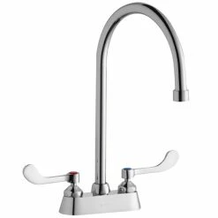 Elkay LK406GN08T4 Deck Mount Faucet With 4" Centers, 8" Gooseneck Swing Spout, 1.5 GPM Aerator, And 4" Wristblade Handles