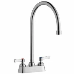 Elkay LK406GN08L2 Deck Mount Faucet With 4" Centers, 8" Gooseneck Swing Spout, 1.5 GPM Aerator, And 2" Lever Handles