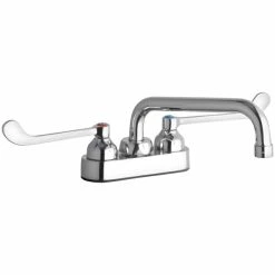 Elkay LK406TS08T4 Deck Mount Faucet With 4" Centers, 8" Tube Swing Spout, 1.5 GPM Aerator, And 4" Wristblade Handles