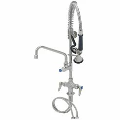 T&S Brass And Bronze Works Eversteel By T&S SMPF-2DLN-08 Stainless Steel Deck Mount Mixing Faucet With 8" Swing Nozzle And Mini Pre-Rinse Unit With 1.15 GPM Spray Valve