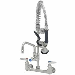T&S Brass And Bronze Works Eversteel By T&S SMPF-8WLN-06 Stainless Steel 8" Wall Mount Mixing Faucet With 6" Swing Nozzle And Mini Pre-Rinse Unit With 1.15 GPM Spray Valve
