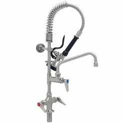 T&S Brass And Bronze Works Eversteel By T&S SMPK-2DLN-08 Stainless Steel Deck Mount Mixing Faucet With 8" Swing Nozzle And Mini Pre-Rinse Unit With 1.15 GPM Spray Valve