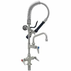 T&S Brass And Bronze Works Eversteel By T&S SMPM-2DLN-06 Stainless Steel Deck Mount Mixing Faucet With 6" Swing Nozzle And Mini Pre-Rinse Unit With 1.07 GPM Spray Valve