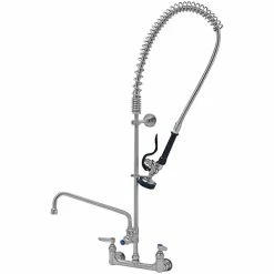 T&S Brass And Bronze Works Eversteel By T&S S-0133-A12-B Stainless Steel 8" Wall Mount Mixing Faucet With 12" Swing Nozzle And Pre-Rinse Unit With 1.15 GPM Spray Valve
