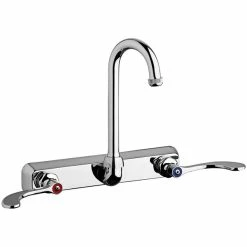 Chicago Faucet Company Chicago Faucets W8W-GN1AE1-317ABCP Wall-Mounted Manual Sink Faucet With 3 1/2" Gooseneck Spout And Full Flow Quixtop Outlet