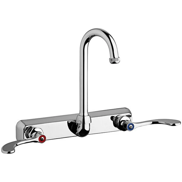 Chicago Faucet Company Chicago Faucets W8W-GN1AE1-317ABCP Wall-Mounted Manual Sink Faucet With 3 1/2" Gooseneck Spout And Full Flow Quixtop Outlet 1 Chicago Faucet Company Chicago Faucets W8W-GN1AE1-317ABCP Wall-Mounted Manual Sink Faucet With 3 1/2" Gooseneck Spout And Full Flow Quixtop Outlet