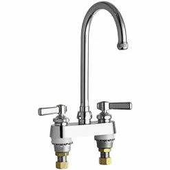 Chicago Faucet Company Chicago Faucets 526-GN2AE1ABCP Deck-Mounted Faucet With 4" Fixed Centers, 5 1/4" Rigid / Swing Spout, And 2 3/8" Lever-Style Handle