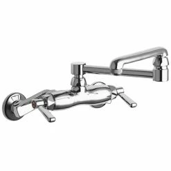 Chicago Faucet Company Chicago Faucets 445-DJ13E1ABCP Wall-Mounted Faucet With Adjustable Centers And 13" Double-Jointed Swing Spout
