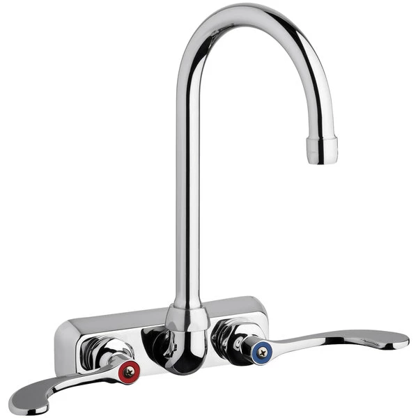 Chicago Faucet Company Chicago Faucets W4W-GN2AE35-317AB 1.5 GPM Wall-Mounted Faucet With 4" Centers And 5 1/4" Rigid / Swing Gooseneck Spout 1 Chicago Faucet Company Chicago Faucets W4W-GN2AE35-317AB 1.5 GPM Wall-Mounted Faucet With 4" Centers And 5 1/4" Rigid / Swing Gooseneck Spout