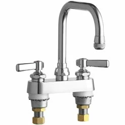 Chicago Faucet Company Chicago Faucets 526-ABCP Deck-Mounted Faucet With 4" Fixed Centers, 6 1/4" Rigid / Swing Double-Bend Spout, And Quixtop Outlet