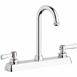 Chicago Faucet Company Chicago Faucets W8D-GN1AE1-369ABCP Deck-Mounted Faucet With 8" Fixed Centers And 3 1/2" Rigid / Swing Gooseneck Spout