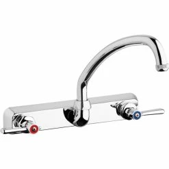 Chicago Faucet Company Chicago Faucets W8W-L9E1-369ABCP Wall-Mounted Faucet With 8" Fixed Centers, 9 1/2" L-Type Swing Spout, And 2 3/8" Lever Handles