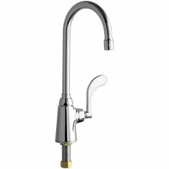 Chicago Faucet Company Chicago Faucets 350-E35-317XKABCP Deck-Mounted Single-Hole Single-Supply Faucet With 5 1/4" Rigid / Swing Gooseneck Spout
