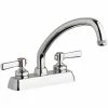 Chicago Faucet Company Chicago Faucets W4D-L9E1-369AB Deck-Mounted Faucet With 4" Fixed Centers, 9 1/2" L-Type Swing Spout, And 2 3/8" Lever Handles