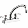 Chicago Faucet Company Chicago Faucets W4D-L9E35-369AB 1.5 GPM Deck-Mounted Faucet With 4" Fixed Centers, 9 1/2" L-Type Swing Spout, And 2 3/8" Lever Handles