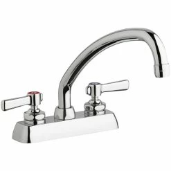 Chicago Faucet Company Chicago Faucets W4D-L9E35-369AB 1.5 GPM Deck-Mounted Faucet With 4" Fixed Centers, 9 1/2" L-Type Swing Spout, And 2 3/8" Lever Handles