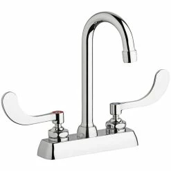 Chicago Faucet Company Chicago Faucets W4D-GN1AE35-317AB 1.5 GPM Deck-Mounted Faucet With 4" Fixed Centers, 3 1/2" Rigid / Swing Gooseneck Spout, And 4" Wristblade Handles