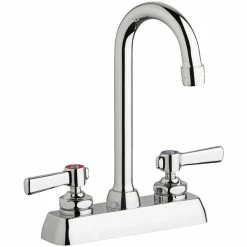 Chicago Faucet Company Chicago Faucets W4D-GN1AE35-369AB Deck-Mounted Faucet With 4" Fixed Centers, 3 1/2" Rigid / Swing Gooseneck Spout, And 2 3/8" Lever Handles