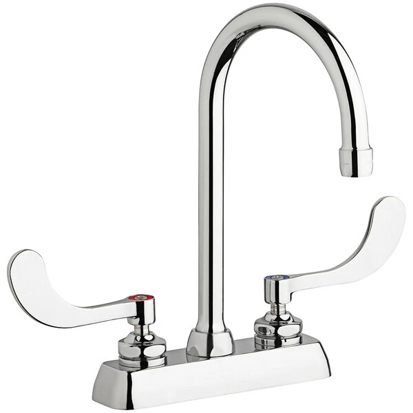 Chicago Faucet Company Chicago Faucets W4D-GN2AE35-317AB 1.5 GPM Deck-Mounted Faucet With 4" Fixed Centers, 5 1/4" Rigid / Swing Gooseneck Spout, And 4" Wristblade Handles 1 Chicago Faucet Company Chicago Faucets W4D-GN2AE35-317AB 1.5 GPM Deck-Mounted Faucet With 4" Fixed Centers, 5 1/4" Rigid / Swing Gooseneck Spout, And 4" Wristblade Handles