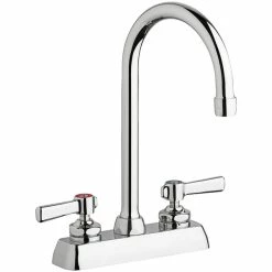 Chicago Faucet Company Chicago Faucets W4D-GN2AE35-369AB 1.5 GPM Deck-Mounted Faucet With 4" Fixed Centers, 5 1/4" Rigid / Swing Gooseneck Spout, And 2 3/8" Lever Handles
