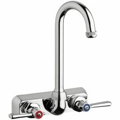 Chicago Faucet Company Chicago Faucets W4W-GN1AE1-369ABCP Wall-Mounted Faucet With 4" Fixed Centers, 3 1/2" Rigid / Swing Gooseneck Spout, And Quixtop Outlet