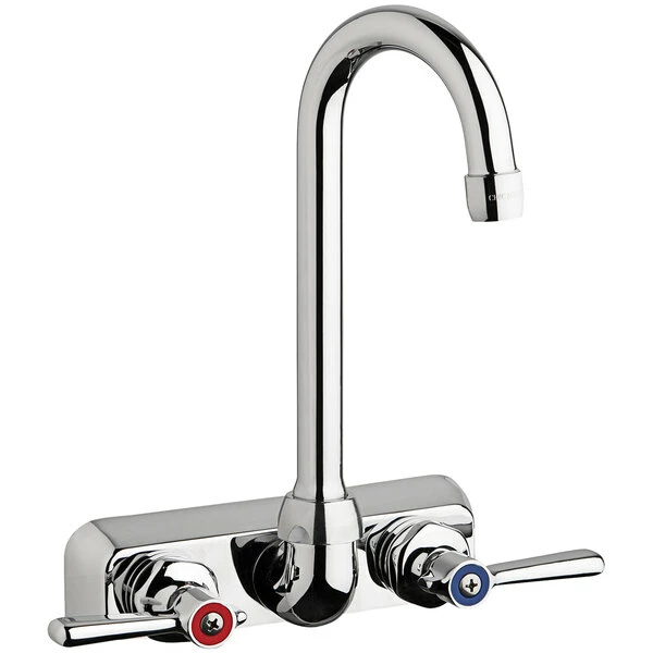 Chicago Faucet Company Chicago Faucets W4W-GN1AE35-369AB 1.5 GPM Wall-Mounted Faucet With 4" Fixed Centers, 3 1/2" Rigid / Swing Gooseneck Spout, And 2 3/8" Lever Handles 1 Chicago Faucet Company Chicago Faucets W4W-GN1AE35-369AB 1.5 GPM Wall-Mounted Faucet With 4" Fixed Centers, 3 1/2" Rigid / Swing Gooseneck Spout, And 2 3/8" Lever Handles