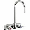 Chicago Faucet Company Chicago Faucets W4W-G2E35-369AB 1.5 GPM Wall-Mounted Faucet With 4" Fixed Centers, 5 1/4" Rigid / Swing Gooseneck Spout, And 2 3/8" Lever Handles