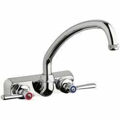 Chicago Faucet Company Chicago Faucets W4W-L9E1-369AB Wall-Mounted Faucet With 4" Fixed Centers, 9 1/2" L-Type Swing Spout, And 2 3/8" Lever Handles