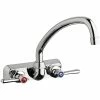 Chicago Faucet Company Chicago Faucets W4W-L9E35-369ABCP 1.5 GPM Wall-Mounted Faucet With 4" Fixed Centers, 9 1/2" L-Type Swing Spout, And 2 3/8" Lever Handles