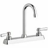 Chicago Faucet Company Chicago Faucets W8D-GN1AE35-369AB Deck-Mounted Faucet With 8" Fixed Centers, 3 1/2" Rigid / Swing Gooseneck Spout, And 2 3/8" Lever Handles