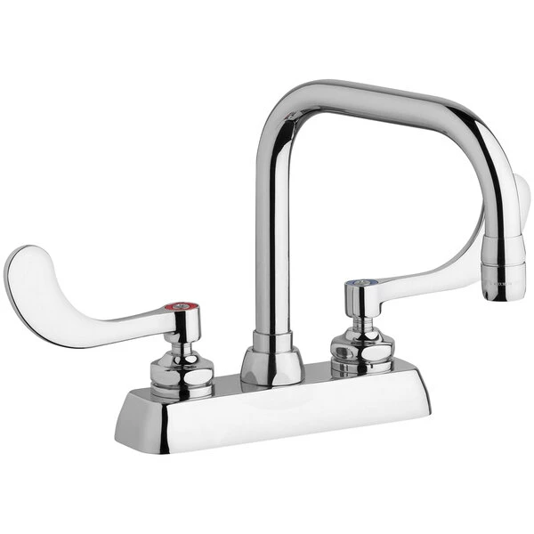 Chicago Faucet Company Chicago Faucets W4D-DB6AE35-317AB 1.5 GPM Deck-Mounted Faucet With 4" Fixed Centers And 6 1/4" Rigid / Swing Double-Bend Spout 1 Chicago Faucet Company Chicago Faucets W4D-DB6AE35-317AB 1.5 GPM Deck-Mounted Faucet With 4" Fixed Centers And 6 1/4" Rigid / Swing Double-Bend Spout