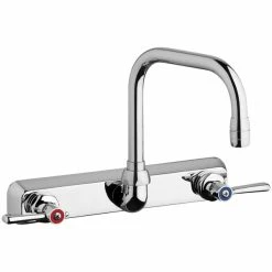 Chicago Faucet Company Chicago Faucets W8W-DB6AE35-369AB 1.5 GPM Wall-Mounted Faucet With 8" Fixed Centers And 6 1/4" Rigid / Swing Double-Bend Spout