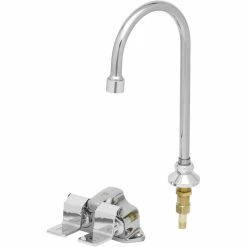 T&S Brass And Bronze Works T&S B-0502-03-VL15 Floor Mount Double Pedal Valve And Deck Mount Rigid / Swivel 5 3/4" Dummy Gooseneck Spout With 1.5 GPM Laminar Flow Device