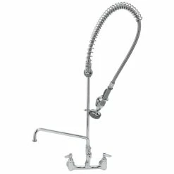 T&S Brass And Bronze Works T&S B-2187 Wall Mounted 37 3/4" High Pre-Rinse Faucet With Adjustable 8" Centers, 44" Hose, 14" Add-On Faucet, And 6" Wall Bracket