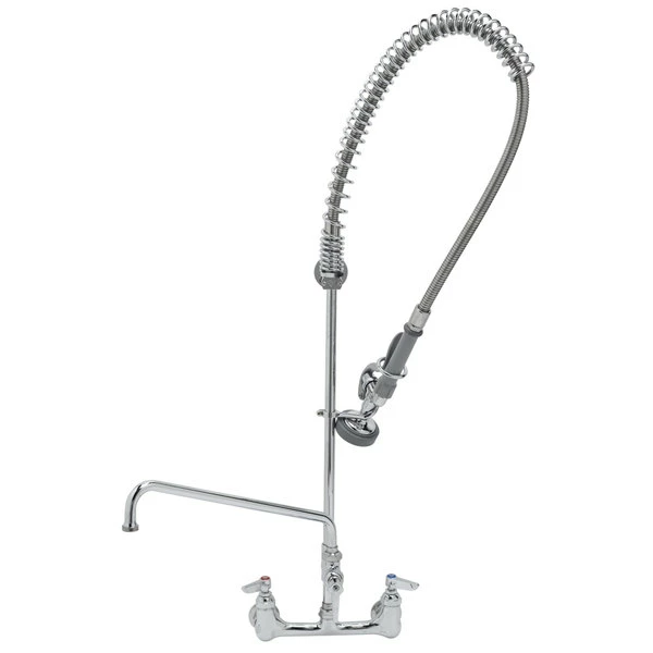 T&S Brass And Bronze Works T&S B-2187 Wall Mounted 37 3/4" High Pre-Rinse Faucet With Adjustable 8" Centers, 44" Hose, 14" Add-On Faucet, And 6" Wall Bracket 1 T&S Brass And Bronze Works T&S B-2187 Wall Mounted 37 3/4" High Pre-Rinse Faucet With Adjustable 8" Centers, 44" Hose, 14" Add-On Faucet, And 6" Wall Bracket