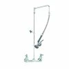 T&S Brass And Bronze Works T&S B-2130-CR-B08C Wall Mounted 35 3/4" High Pre-Rinse Faucet With Adjustable 8" Centers, Ergonomic Low Flow Spray Valve, Swivel Arm, 28" Hose, And 6" Wall Bracket