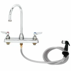 T&S Brass And Bronze Works T&S B-1172-07-133X Deck Mount Workboard Faucet With 8" Centers, 5 3/4" Gooseneck Spout, And Sidespray