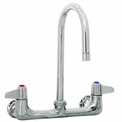 T&S Brass And Bronze Works Equip By T&S 5F-8WLX05 Wall Mounted Faucet With 5 9/16" Gooseneck Spout, 8" Centers, Laminar Flow Device, And Lever Handles