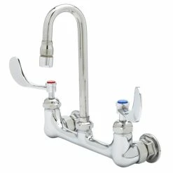 T&S Brass And Bronze Works T&S B-0230-CR-WH4 Wall Mounted Pantry Faucet With 8" Centers, 5 11/16" Swivel Gooseneck, Cerama Cartridges, And 4" Wrist Action Handles