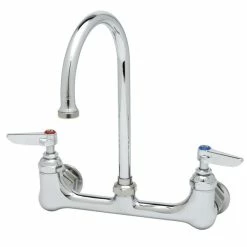 T&S Brass And Bronze Works T&S B-0331-CR Wall Mounted Faucet With 8" Adjustable Centers, 5 11/16" Swivel Gooseneck, And Cerama Cartridges